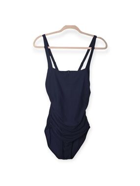 Women's Athleta square neck, dark blue one piece swimsuit, size medium